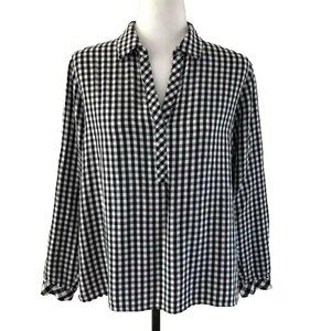 J JILL Long Sleeve Blouse Top Rayon Size Small Petite Black and White Check